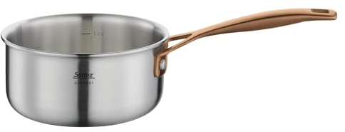 Spring Stielkasserolle GOURMET, mehrschichtiger Topf aus Edelstahl, backofengeeignet, zum Kochen von Soßen, Schmoren und Braten, mit Innenskalierung, Ø 16 cm, H: 7,5 cm, 1,4 L, roségold