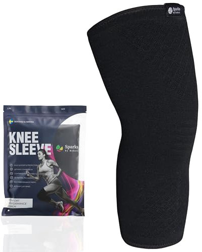 Sparks by Rebels Kniebandagen, hochwertige Knieschoner für Laufen, Sport, Wandern, Schmerzlinderung und Genesung bei Meniskusrissen und Arthrose (1 Stück, Schwarz M)
