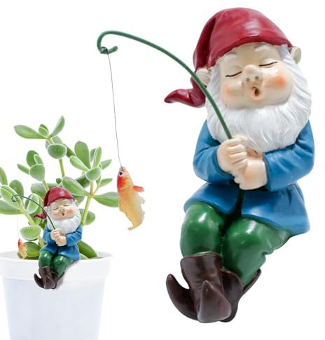 Nain de pêche d'extérieur – Statue de pêcheur, nain de jardin amusant en résine, décorations extérieures pour cour, pelouse, étang, piscine, rivière, étang ou cascade