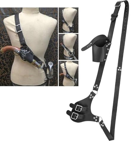 Mittelalter Ledergürtel mit Schwert Holster Dolch Frosch Halter Set Halloween Ritter Krieger Piraten Kostüm Schwert Dolch Froschkoffer Verstellbarer Schultergurt Punk LARP Verkleidung Schwert Klinge