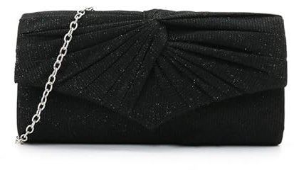MeeQee Clutch Damen Glitzer Abendtasche mit Abnehmbarer Kette Silber Envelope Handtasche Modische Kettentasche Elegante Plissee Cross Body Umhängetasche für Hochzeit Party Bankett Feiertage