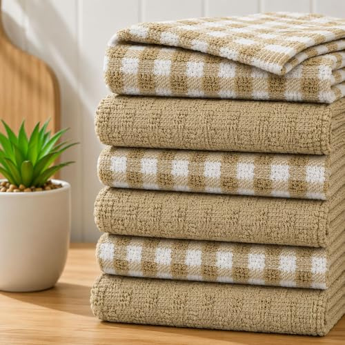 Casabella Geschirrtücher aus Frottee, Baumwolle, weich, sehr saugfähig, Geschirrtücher & Barhandtücher, unschlagbarer Preis (6 Stück, Beige)