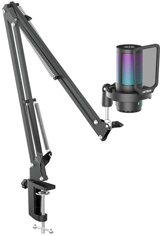 IXTECH Gaming Microphone for PC with Boom Arm, Podcast Condenser Mic with Pop Filter, Quick Mute Button, Gain Knob, Mic Arm and Computer Mic with Gain Control for Streaming Podcasting Recording