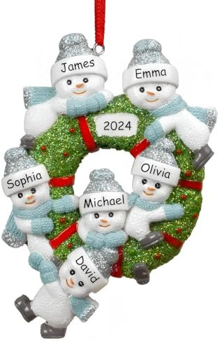 iDIY Personalisierte Weihnachtskugeln – Weihnachtsschmuck für Familien – Individuell Gravierte Namen & Jahr – Handgefertigter Personalisierter Christbaumschmuck - Familie mit 6 Personen