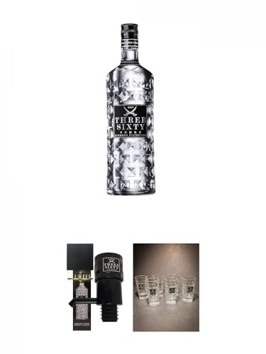 Three Sixty Vodka 3,0 Liter + Three Sixty Dosier Pumpe für 3,0 Literflasche + 1 Schieferglasuntersetzer + Three Sixty Vodka SHOT Glas mit Eichstrich 2 & 4 cl - 6 Stück