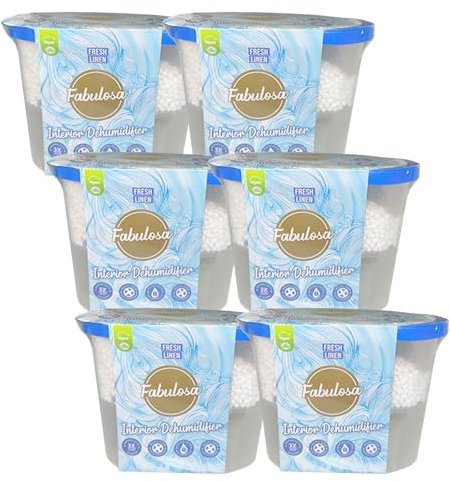 Fabulosa Moisture Absorber, Damp Absorber, Condensation Absorbing, Mould & Mildew Eliminating, Odour Removing Interior Dehumidifier, 270g, 6 Pack, Fresh Linen