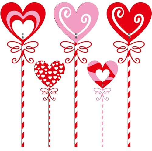Yaocom 5 Pcs Valentine's Day Metal Heart Garden Stakes 24.4''/ 12 Large Planter Yard Sign Heart Decorative Planter Stakes for Patio Pathway Indoors Outdoor Decorations