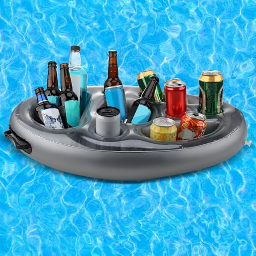 Newofview Porte-gobelet gonflable 2 en 1 pour bar de piscine et porte-collation, 8 trous, grande capacité, plateau flottant, porte-gobelet, pour fête d'été