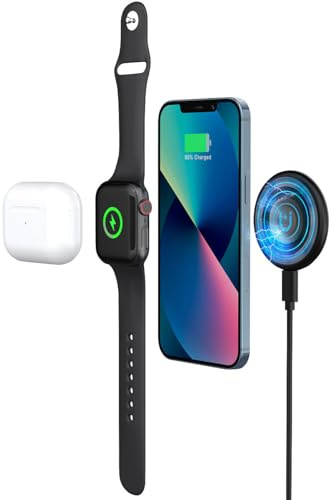 Callstel iPhone Ladegerät: Ultrakompaktes kabelloses 3in 1 Ladepad kompatibel mit iPhone, Watch, Co. schwarz (3 in1 Ladepad, Handy-Ladegerät Induktion, Pad)