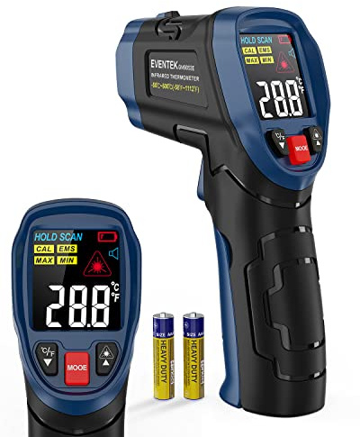 Eventek Infrarot Thermometer, -50°C ~ 600°C Temperaturmessgerät, 0,1-1,0 Einstellbarer Emissionsgrad Laser Thermometer, Farbiger HD-Bildschirm Thermometer für Küche, Pizza, Kühlung, Industrie, Blau