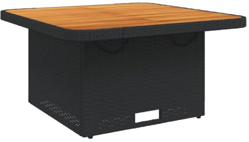 ULUYYUC Bistrotisch Küchentisch Klein Esstisch Beistelltisch Klein - Gartentisch Schwarz 80x80x71 cm Poly Rattan und Akazienholz für Balkon Garten Esszimmer Bar