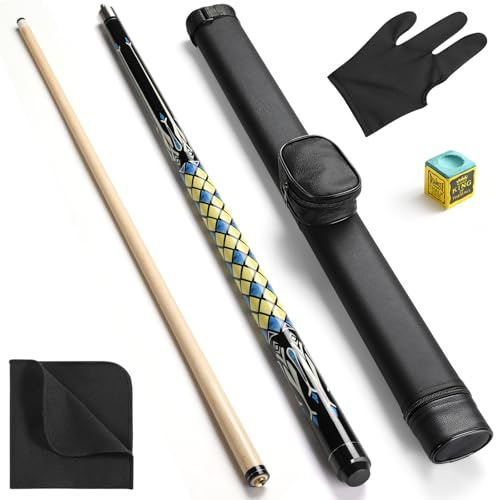 ASMPCUE Billard Queue, 58'' 20oz Pool Queue mit PU Leather Tasche, Kanadischer Ahorn Pool Cue 13mm Spitzen für Professionelle Billardspieler, 1/2 Queue Sticks Set für Billard Tisch Sport (Gelb)