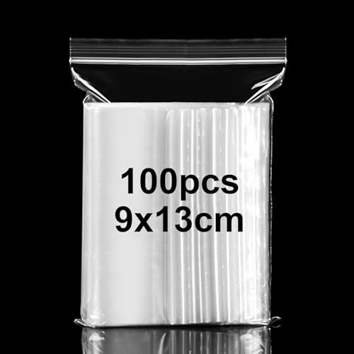 Small Grip Seal Bags 100Pcs 9x13cm Mini Sealable Plastic Bags Little Clear Ziplock Bag Reusable Transparent Polythene Pouches for Storage Beads Cookies Candies Jewellery Spice
