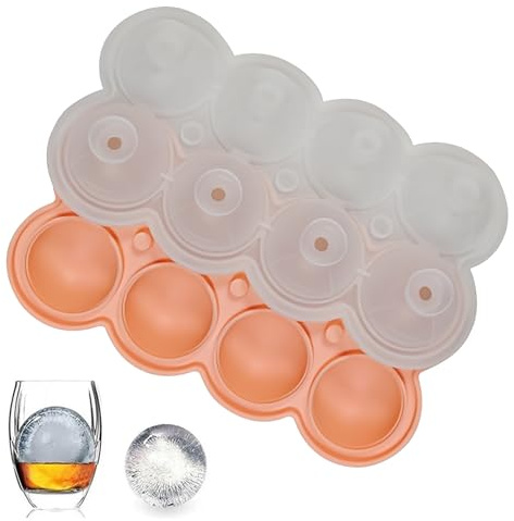 Sumneo Eiswürfel Kugelform Silikon, 4,5 cm Große Runde Eisbälle Form, Wiederverwendbar & BPA Frei, Perfekt für Whisky, Cocktails, Getränke, Kaffee, Einfache Entformung (Orange)