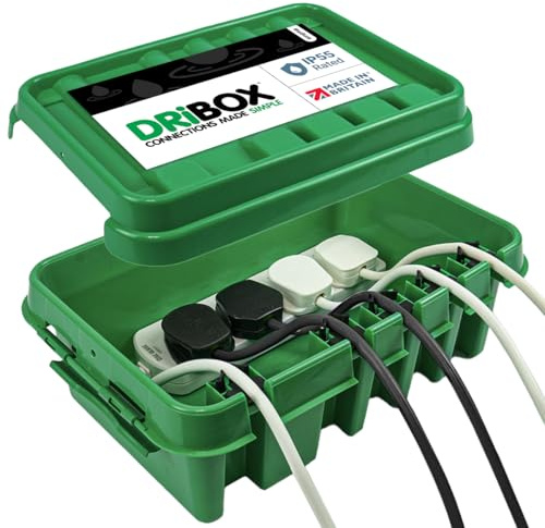 DRiBOX – Medium Green IP55 Weatherproof Outdoor Electrical Connection Box 34 x 22 x 11.7cm – Power Cord Enclosure for Christmas Lights, Timers, Extension Cables, Leads, Reels, Transformers (1 Box)