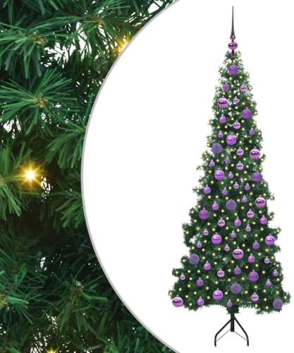 vidaXL Albero di Natale Artificiale Angolare con 300 LED Verde 180 cm, Decorazioni per Il Soggiorno, Albero a Cono Moderno, Natalizio con luci, Accento Verde salvaspazio