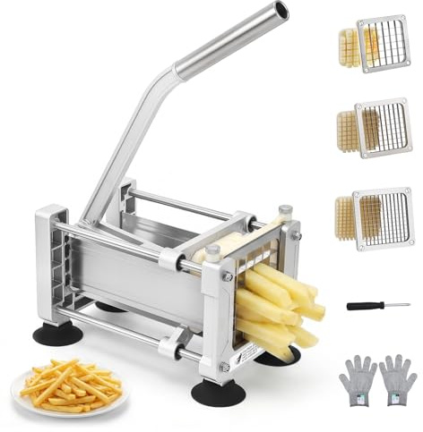 Yapasopu cortador de patatas manual con 1/2,3/8,1/4 cuchilla,profesional cortador patatas fritas equipado 4 ventosa para restaurante casero patatas enteras, zanahorias, pepinos, cebollas