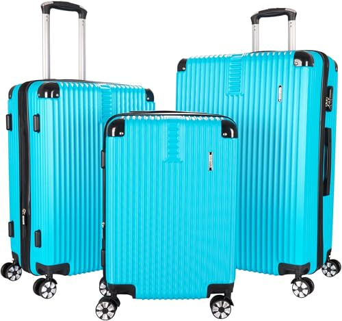 BRUBAKER Kofferset London - 3 teiliges Reisekoffer Set inklusive Handgepäck - Hartschalen Koffer mit Zahlenschloss, 4 Rollen und Komfort Tragegriffen - ABS Trolleys (M, L, XL - Hellblau)
