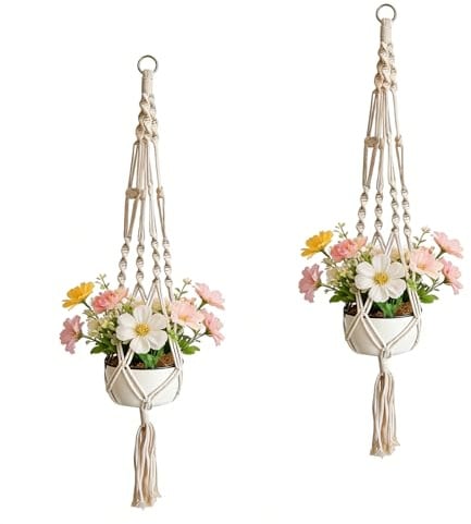 XRVRILE 2 Pièces Suspension Plante Macramé Support Pots pour Fleur en Coton avec Anneau Métal, Déco Bohème pour Pot de Fleur Suspendu pour Fenêtre Balcon Salon