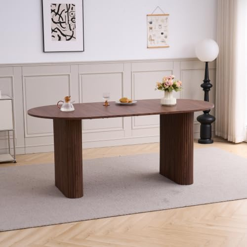 HJhomeheart Ovaler Esstisch aus Holz, 180 cm Moderner Küchen-Esstisch, Großer MDF-Schreibtisch für 6–8 Personen (Dunkelbraun)