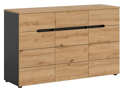 xonox.home Kommode Canu 130x81x41 cm Artisan Eiche & Basaltgrau | Schuhschrank mit 3 Türen, Schubkasten mit Vollauszug, 6 Fächer, Platz für ca. 12 Schuhpaare