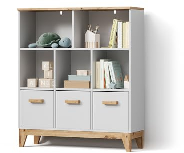 Livinity Kinderregal Mailo, Weiß/Artisan, 98.4 x 113.4 cm | XL mit 3 Schubladenuniverselle Speicherlösung
