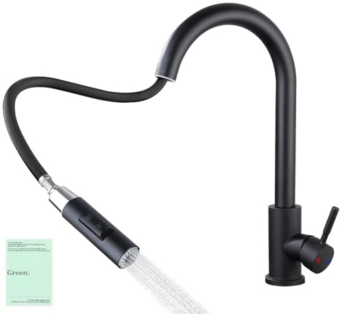 JOTOL Robinet de Cuisine Flexible,Mitigeur Cuisine Rabattable,Pivotant à 360° d'Évier à Arc Élevé,Pulvérisateur Escamotable 2 Modes,Mousseur Démontable,Froid et Chaud Disponibles - Noir