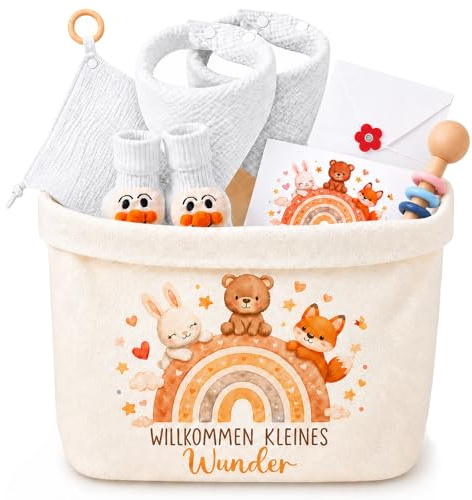 Baby Geschenk 7-teilig Ideal als Neugeborenen Geschenkset für Jungen Mädel | Mit Windeltasche Baumwolltuch Lätzchen Socken Grußkarten Geschenk zur Geburt Babyparty Babyset für Mädchen(Weiß)