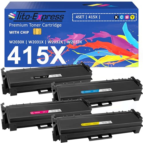 415X mit CHIP Kompatibel für Toner HP 415X 415A Multipack für HP Color LaserJet Pro MFP M478f M479dw M479fnw M479fdw M479fnw M479fdn M454dw M454dn Toner für HP W2030X W2031X W2032X W2033X 4-Pack