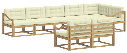 vidaXL Outdoor-Sofagarnitur mit Kissen 6 pcs Weiß und Creme Polyester, Akazienholz Sofa, modernes Outdoor Lounge Set, langlebige Gartenmöbel, vielseitige Sitzgelegenheit für Terrasse