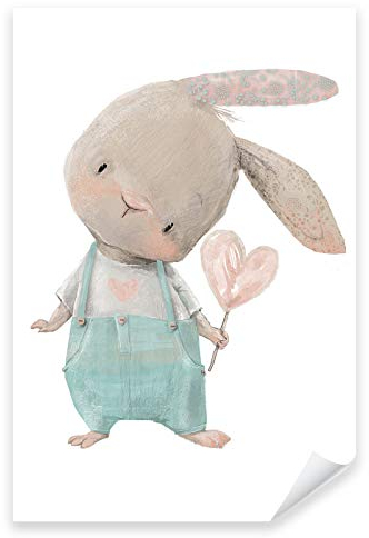 Postereck - 3639 - Kinderzimmer, Hase Herz Lolli Tier Süss - Kinder Kinderzimmer Kinderbild Wandposter Fotoposter Bilder Wandbild Wandbilder - Poster - DIN A4-21,0 cm x 29,7 cm