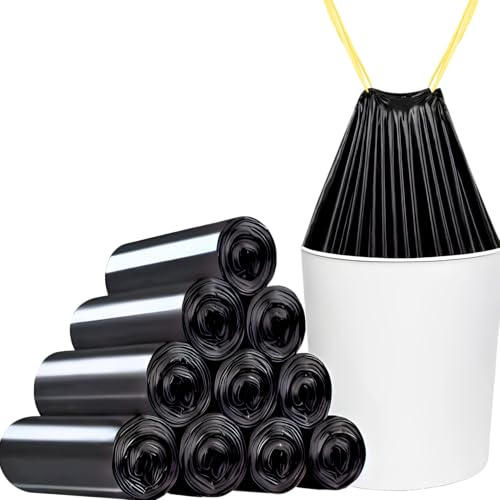 Toneco Müllbeutel 60L - MIT ZUGBAND - EXTRA BREIT & EXTRA STARK - 1000 Beutel - reißfest & dicht - stabile Müllsäcke 60L - Fixierband Mülltüten -100% recycelt - für den Hausmüll - 40 Rollen à25 (1000)