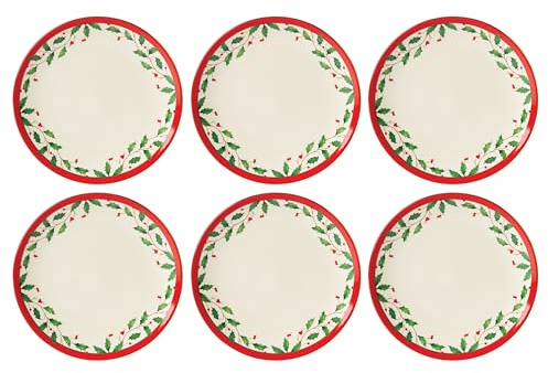 Lenox 893491 Holiday Akzentteller-Set, 6-teilig, Porzellan, rot/grün