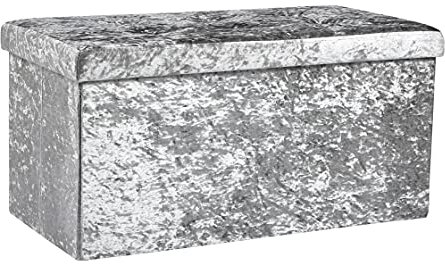 AKA Storage Ottoman, Padded Foldable Bench, Chest with Lid, Holds up to 300 kg, for Bedroom, Hallway, Living Room (Light Grey Velvet, 76cm x 38cm x 38cm)