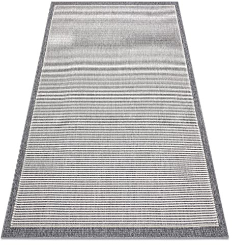 rugsx Modern Teppich SISAL Spring Linien, Rahmen, Schnurteppich für Wohnzimmer, Schlafzimmer, Terrasse, Küche, Teppichschlaufe - Grau 80x150 cm