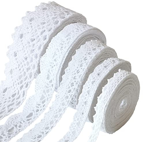 5 Stücke Spitzenband, Weiß Spitzenborte, Vintage Spitzenband, für Nähen von Kunsthandwerk, Hochzeitsdekorationen, Geschenkboxen (Weiß)