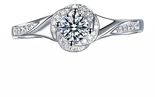 Daesar Ringe 18K Weißgold Damen Blume Ring mit 0.1ct Diamant, Verlobungsring Weißgold Trauring Gr.63 (20.1)