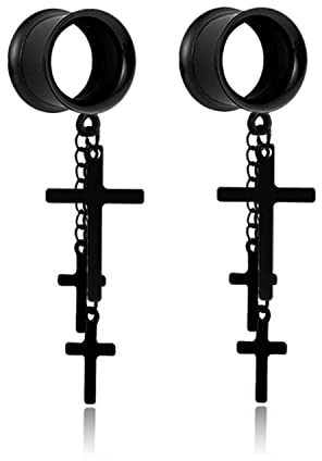 XINHE 2 STÜCKE Edelstahl Schwarz Punk Kreuz Edelstahl Tunnel Stecker Messgeräte Ohren Piercing Schmuck für Frauen Herren,8mm(0g)