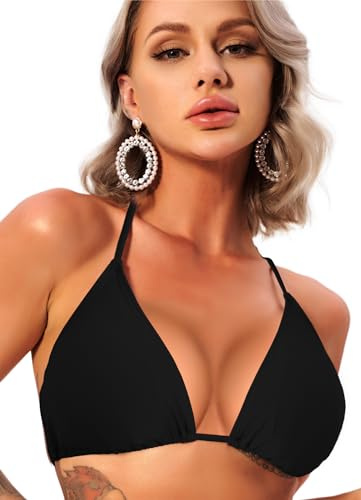 Navneet Halter String Triangle Bikini Top for Women Sexy Brazilian Swimsuit Bathing Suit Swim Top #1 Black,XL