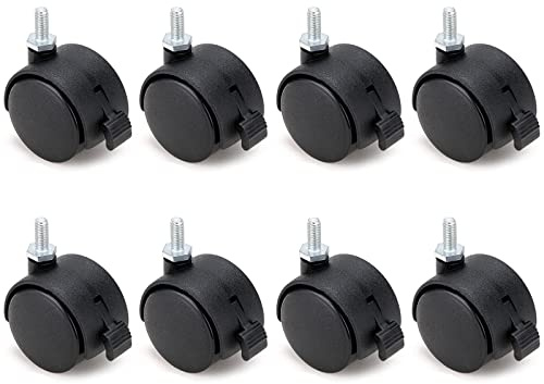 Skelang 8 Pcs Swivel Castors 40mm, Screw Thread Castor Wheels (Stem: M8×15mm), Nylon Casters Replacement for Flower Pot Shelf, Cabinets and Tables, Load Capacity 15kg Each Castor