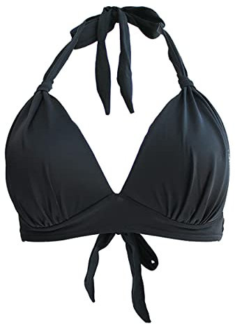 Viloree Women's Triangle Bikini Top Halter Neck Padded Non-Wired Plus Size Black-3 XL