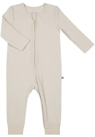 emma & noah Baby Schlafanzug, Weicher & Atmungsaktiver Strampler für Neugeborene, Oeko-TEX Zertifiziert, Langarm Pyjama mit Reißverschluss für Jungen & Mädchen, Ohne Füße (Essential Beige, 80 cm)