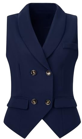 Allegra K Women's Suit Vest Double Breasted Business Dressy Waistcoat Vest | Work Office Formal Lapel Suit Vest Sleeveless Blazer Jacket with Belt