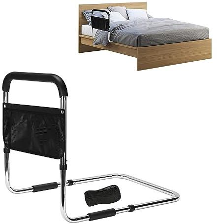 supregear Bett Schiene, Einstellbar Stabilität Haltegriff Assist Geländer Bett-Haltebügel Mobilitätshilfe für Behinderte mit Aufbewahrungstasche und Fixiergurt für Ältere Kinder Schwangere, Schwarz