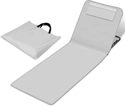 Lospitch Strandliege Klappbar leicht, Strandmatte mit rückenlehne, Strandliege Faltbare mit Einstellbar 5-stufige Höhe, für im Freien, Strand, Camping,Terrasse-hellgrau