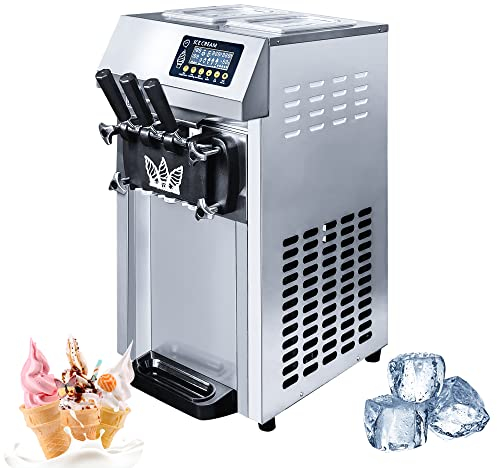 Macchina per Gelato Soft Commerciale, gelatiera elettrica da 1250 W, gelatiera a 3 Gusti, Pannello LCD autopulente e Funzione freschezza, per ristoranti, Negozi di Dolci, caffetterie, 18 l/h