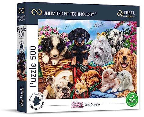 Trefl Prime - Puzzle UFT Cuteness Overload: Lazy Doggies - 500 Teile - Dickster Karton, Modernes Puzzle für Hundeliebhaber, Kreative Unterhaltung für Erwachsene und Kinder ab 10 Jahren