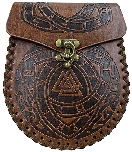 Jeniiahua Nordische geprägte Gürteltasche Mittelalterliche Ledertasche Hüfttasche Renaissance Münzbeutel Vintage Tragbare Gürteltasche für LARP Ren Faire