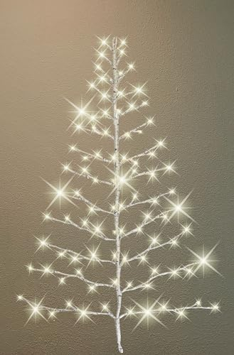 Lighted White Birch Christmas Wall Tree - Indoor/Outdoor LED 3 Feet High - Warm White Lights - Battery Operated with Timer, White Branches