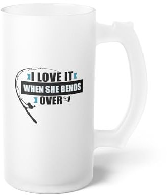 Teegarb Letter Blanket Bierkrug mit Aufschrift Bands Over Funny Love It She Bends Over Fishing, Milchglas, 473 ml, mattiert